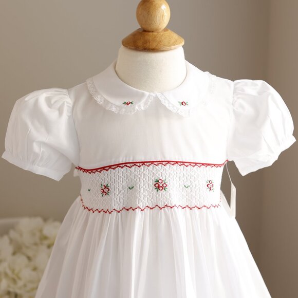 White Smocked Dress Red Bullion Embroidery Feltman Brothers Special Occasion NWT - Picture 2 of 7
